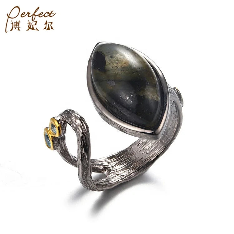Gemstone Jewellery Plated Rings Handmade Rings Blue Gold 925 Sterling Silver Topaz Raw Stone India Vintage Perfect Bezel Setting