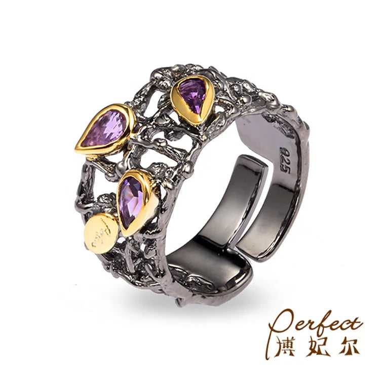 Handmade Antique Natural Stone 925 Sterling Silver Jewelry Ring