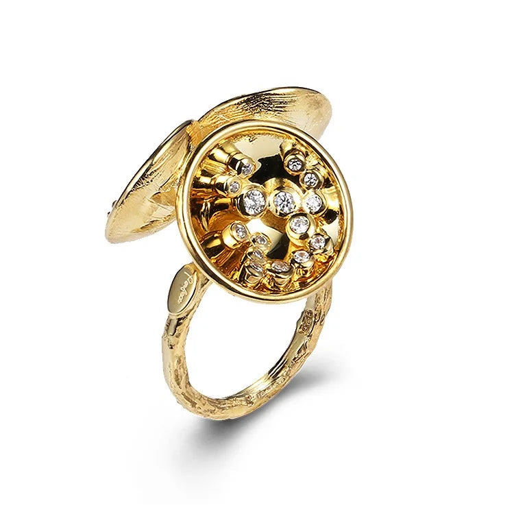 Wholesale Handmade Gold Plated 925 Sterling Silver Ring with White Rhinestone