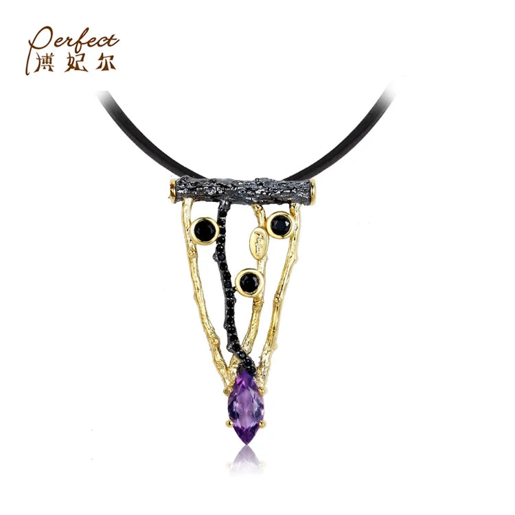 Wholesale PERFECT Classic Tree Branch Design Triangle Fine Silver 18K Gold Plated Jewelry Pendant with Amethyst for Unisex