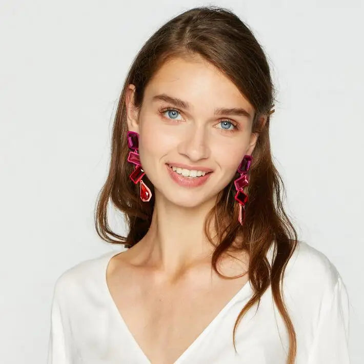 Kaimei 2022 New Fashion Wholesale Jewelry Colorful Painted Women Long Gemstone Diamond Stone Drop Earrings