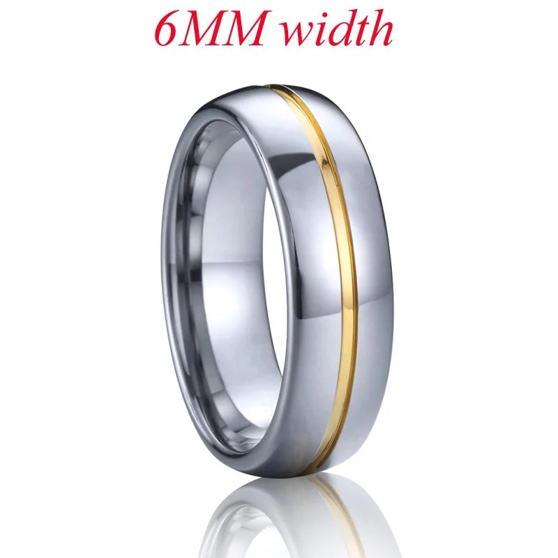 Wholesale Classic 6mm Tungsten Carbide Wedding Band 18K Gold Plated Inlay Setting 6mm Gold Filled Ring for Men and Women
