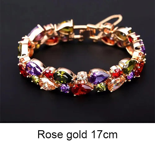 Gemfiori LUOTEEMI Mona Lisa CZ Bracelet 18K Rose/Champagne Gold Plated Multicolor Cubic Zirconia Women Bride Wedding Bangles