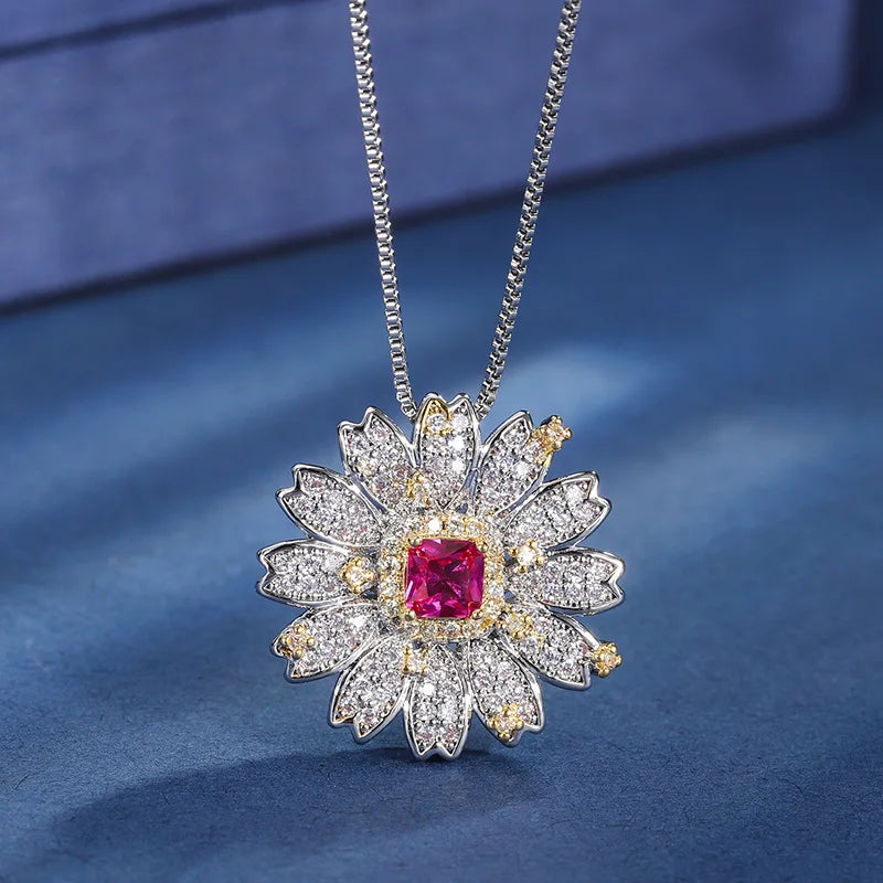 Gemfiori Retro French Luxury Niche Red Zircon Pendant Sweet Cool Geometric Fashionable and Exquisite Set