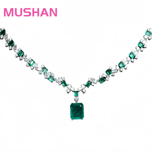 MUSHAN Luxury High Carbon Diamond Musa Green 925 Sterling Silver Pendant Necklace for Party Occasions