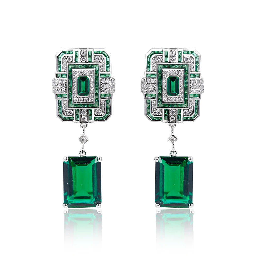 Messi Jewelry Customized MSE-863 Fashion Earring Jewelry 18K White Gold Lab Grown Emerald Stud Earrings