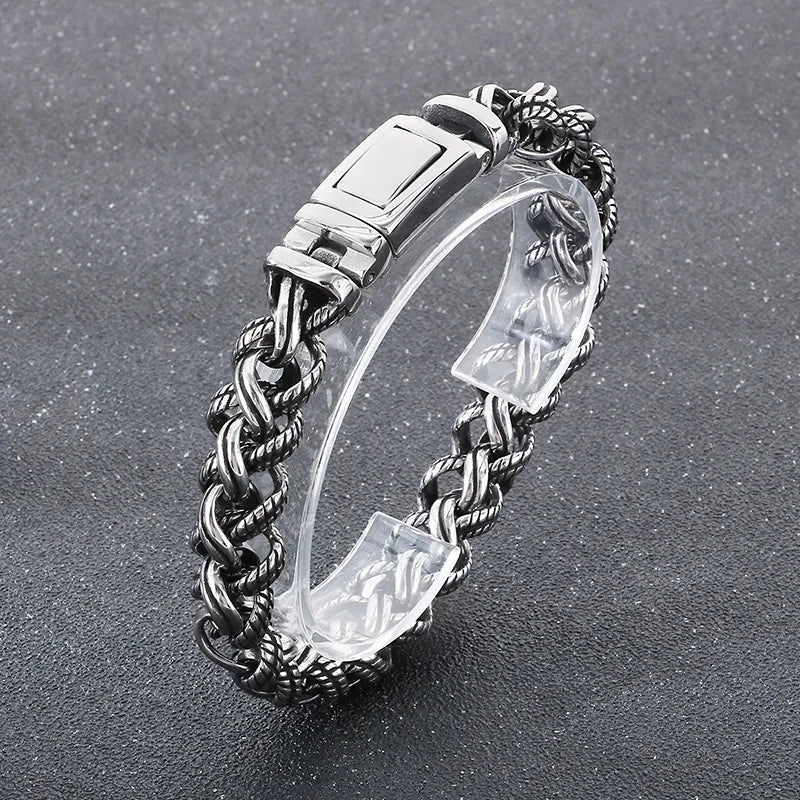 KALEN Gothic Fine Jewelry Fashion Bracelets Men Stainless Steel Twisted Links Bracelet Bangle