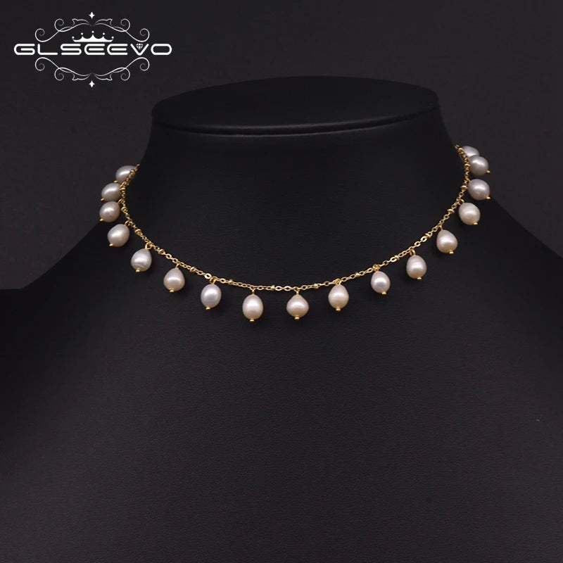 Handmade Beaded Tassel Choker Necklace for Best Friend Natural Freshwater Pearl Luxury Jewelry