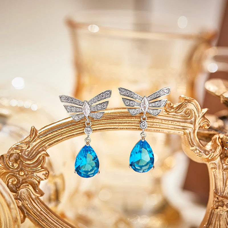 Brass butterfly Necklace and Earrings Set Skin-friendly and Luxurious Cubic Zirconia Enamel Women's Wedding Jewelry