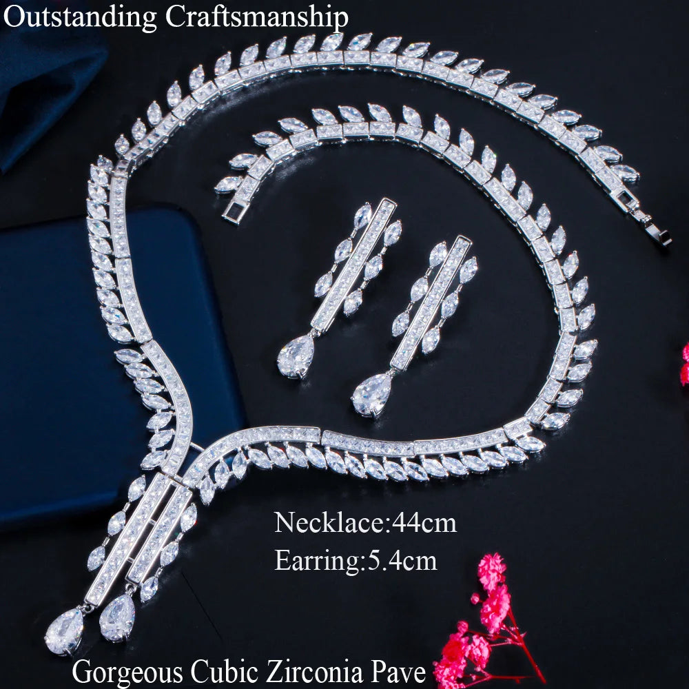 Shiny White Cubic Zirconia Wedding Bridal Jewelry Set for Women