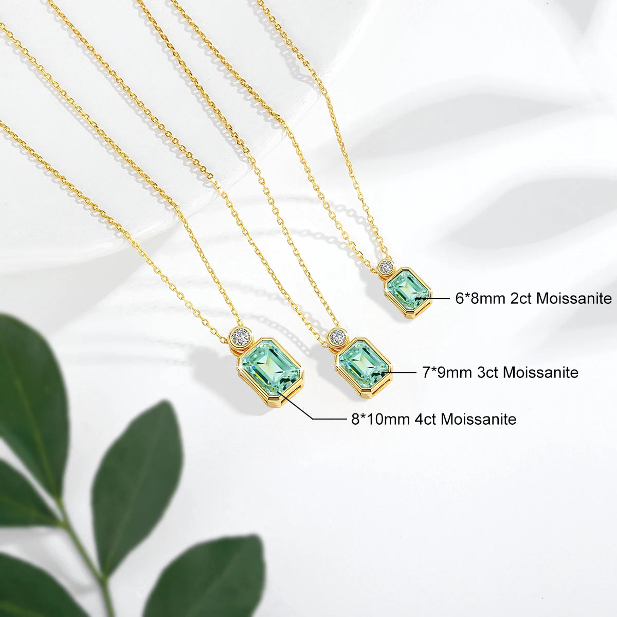 Gioiellieri Fine Jewelry Gold Woman New Year Gift 2ct 3ct 4ct Light Green Emerald Cut Moissanite 14K Gold Hollow Pendant Necklace