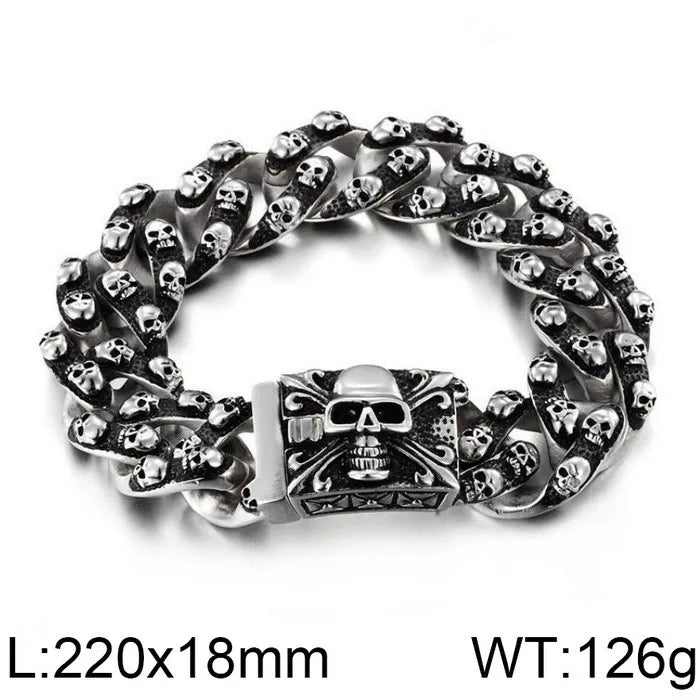 KALEN Punk Style Fine Jewelry Fashion Bracelets Stainless Steel Skull Links Bracelet for Men