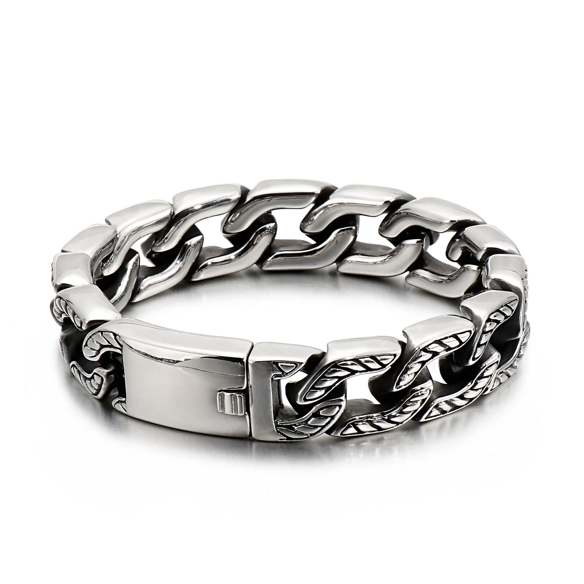 VIKING Mens Steam Punk Skull Skeleton Curb Chain Bracelet – Silver Stainless Steel