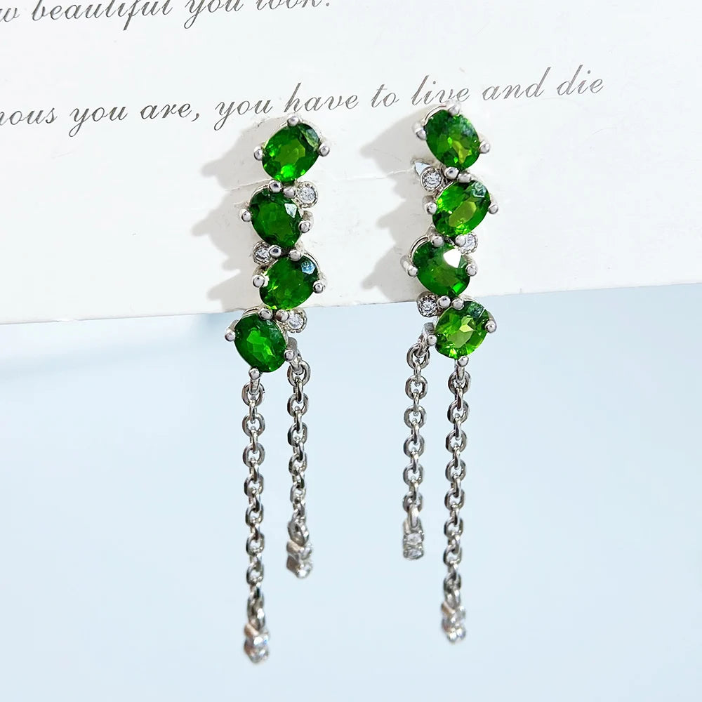 Gioiellieri Natural Chrome Diopside Earrings with S925 Sterling Silver for Women Fine Jewelry Dangle Earrings May Birthstone Anniversary