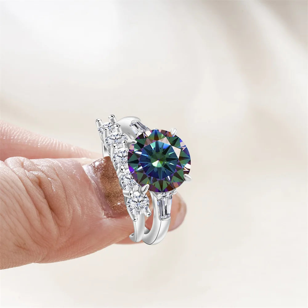 Saudi Arabia Silver Rings with Luxury S925 Sterling Silver Jewelry 6.5carat Gra Certificate Moissanite Ring Set Birthday Gift