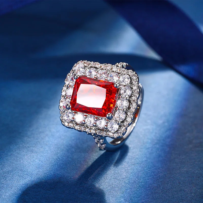 Gemfiori Light Luxury Super Sparkling Princess Long Earrings Korean Version Temperament Pendant Ring Set square Fashion Accessory