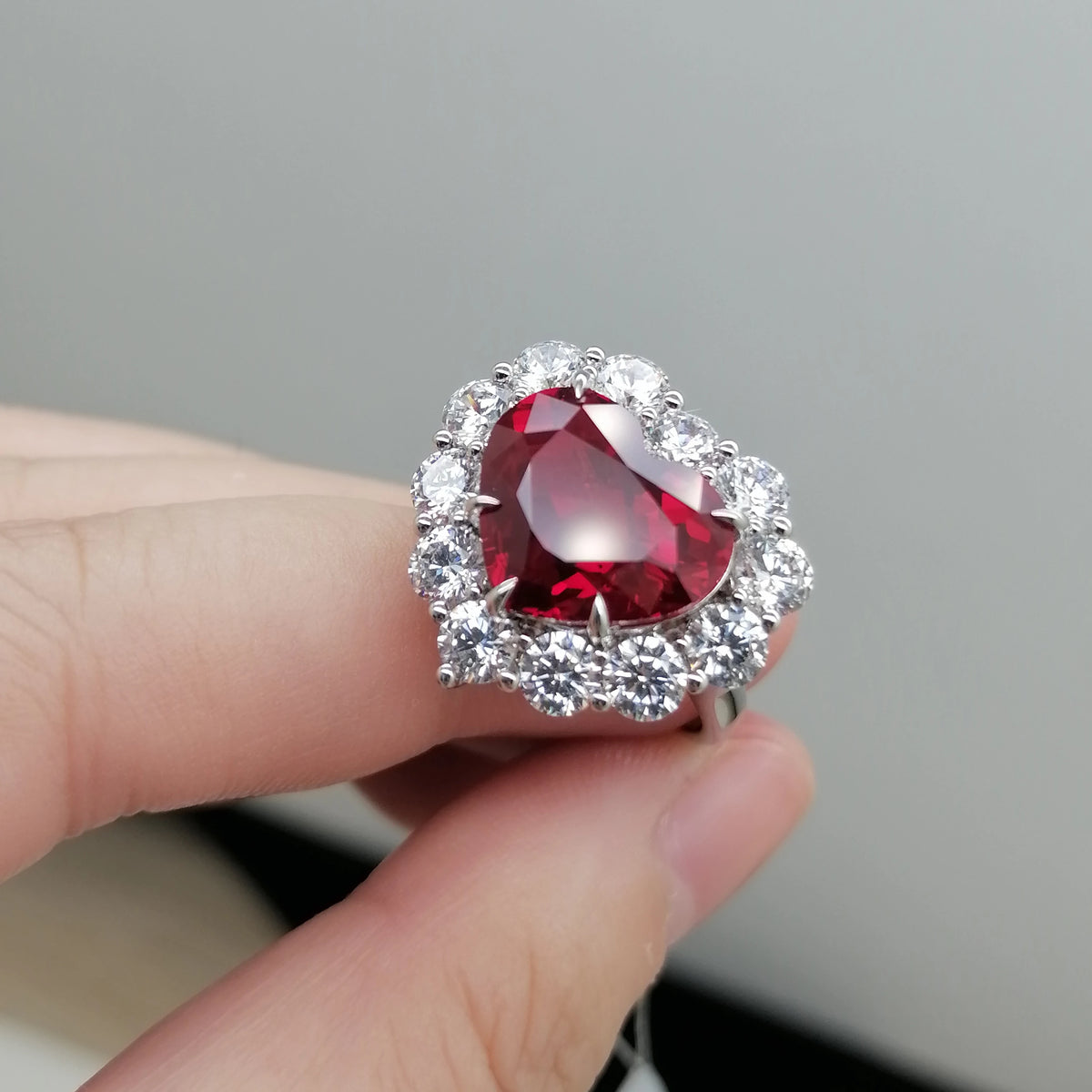 Gemfiori Vintage Ruby Rings Lab Grown Ruby Sterling Silver 925 Jewellery Heart Shaped Rings Christmas Gift for Women Halloween Anillos