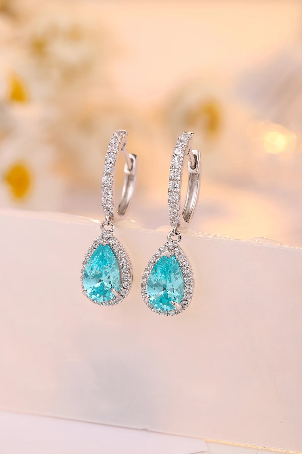 Gemfiori China Factory New Design PearStyle Colored Gemstone Cultivated Paraba Earrings