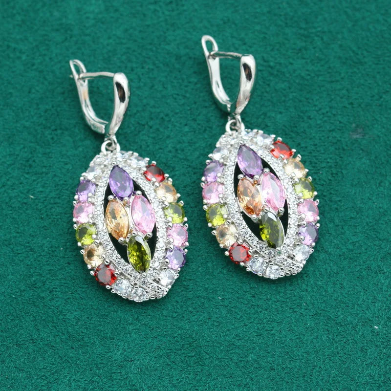 XOTICA Luxury Multicolor Zircon Drop Earrings Custom Women's Silver Wedding Jewelry Ladies Earings Fashionable Custom Jewelry