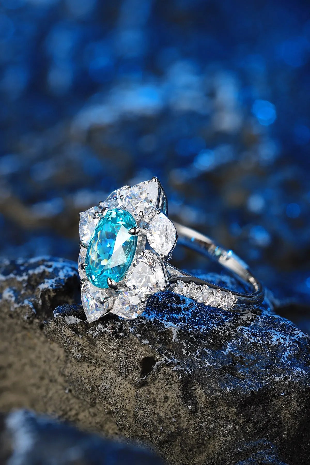 Gemfiori Jewelry Trendy High Quality S925 Silver Cultivated Paraiba Ring Unisex Engagement Ring for Wedding Party or Gift