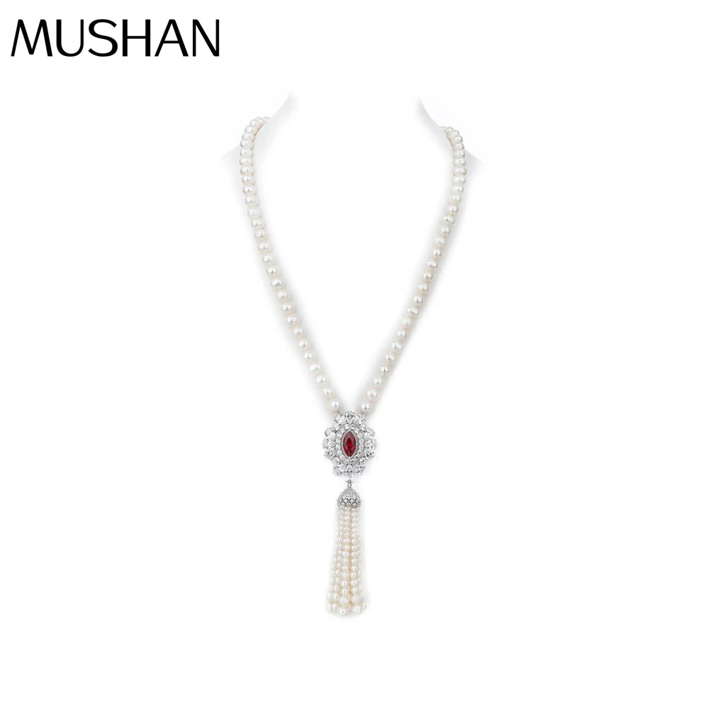 MUSHAN Jewelry Factory S925 Silver Natural Freshwater Pearl High End and Elegant Women Tassel Necklace Sweater Chain Bestseller