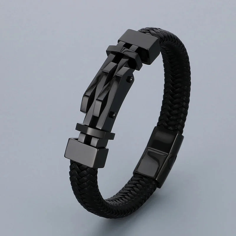 REBEL 210mm Vintage Premium Stainless Steel&Cowhide Leather Bracelet