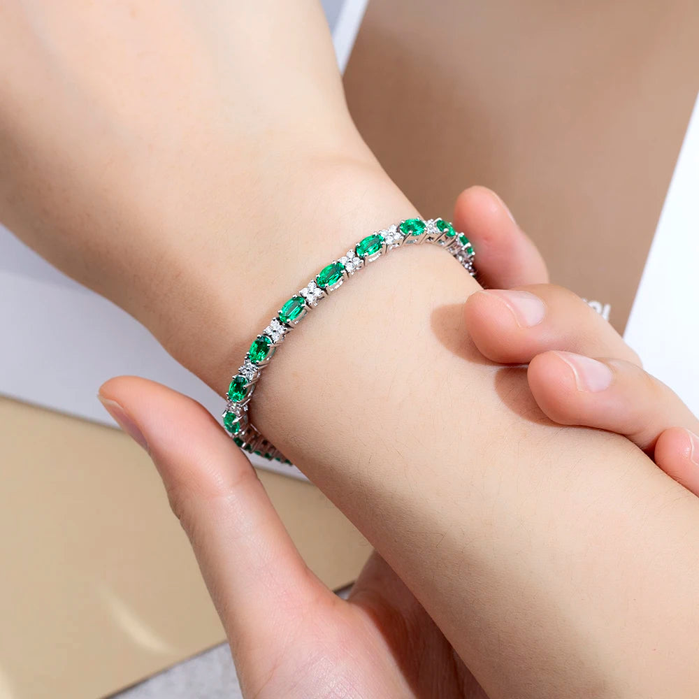 MSB-627 Customized Fashion chain link Bracelets 18k Gold Oval Cut Lab Grown Emerald Bracelet