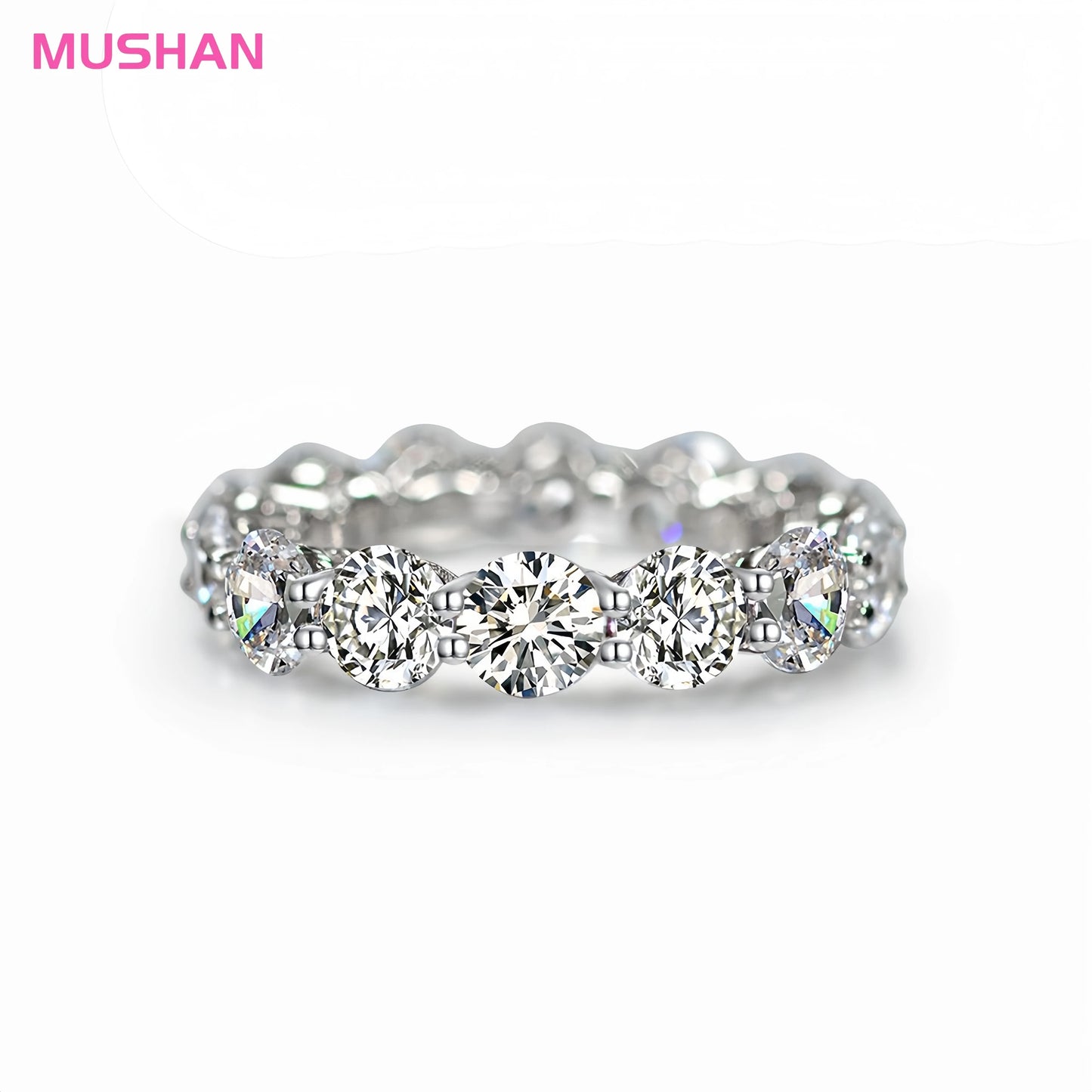MUSHAN Jewelry Factory High Carbon Diamond Wedding Rings 925 Sterling Silver Ring Round Cut Zirconia Eternity Engagement Bands