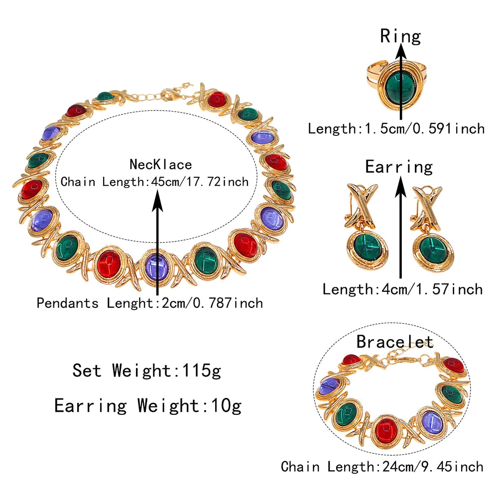 Zhuerrui Luxurious and Charming Gold-plated Jewelry Set, High-end and Dazzling Gemstone Jewelry for African Brides