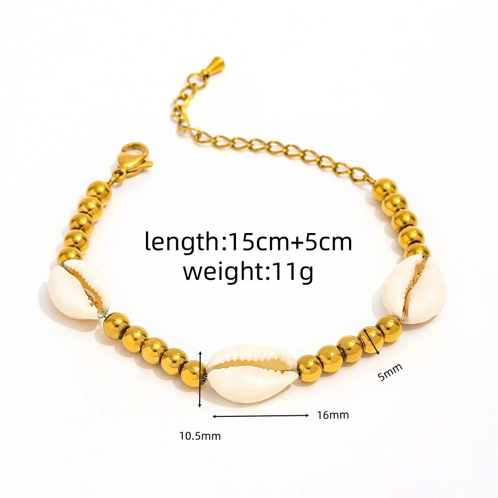 JOOLIM 18K PVD Gold Plated Waterproof Stainless Steel Fashion Shell Pendant Ball Bracelet for Women Wholesale Jewelry