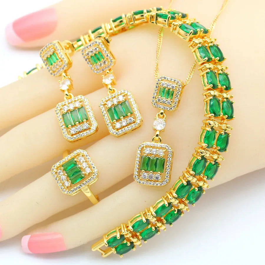 XOTICA 2023 New Red Zirconia Crystal Set for Women Classic Alloy Bracelet Earrings Ring Pendant Necklace for Wedding Party Anniversary