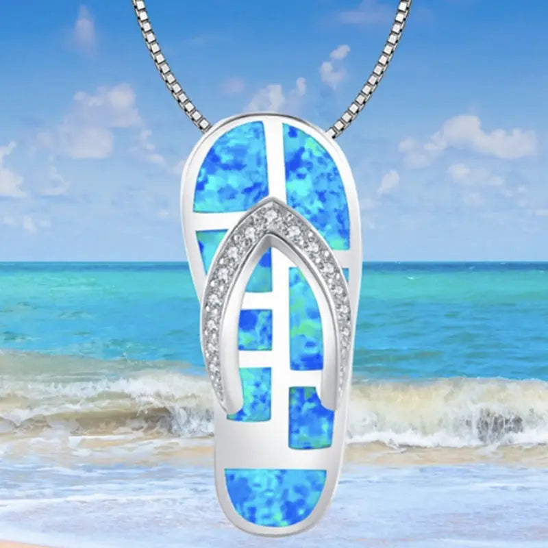 Aobao Fun Opal Necklace New Flip Flop Opal Inlaid Pendant Fashion Colored Gem Jewelry Wholesale