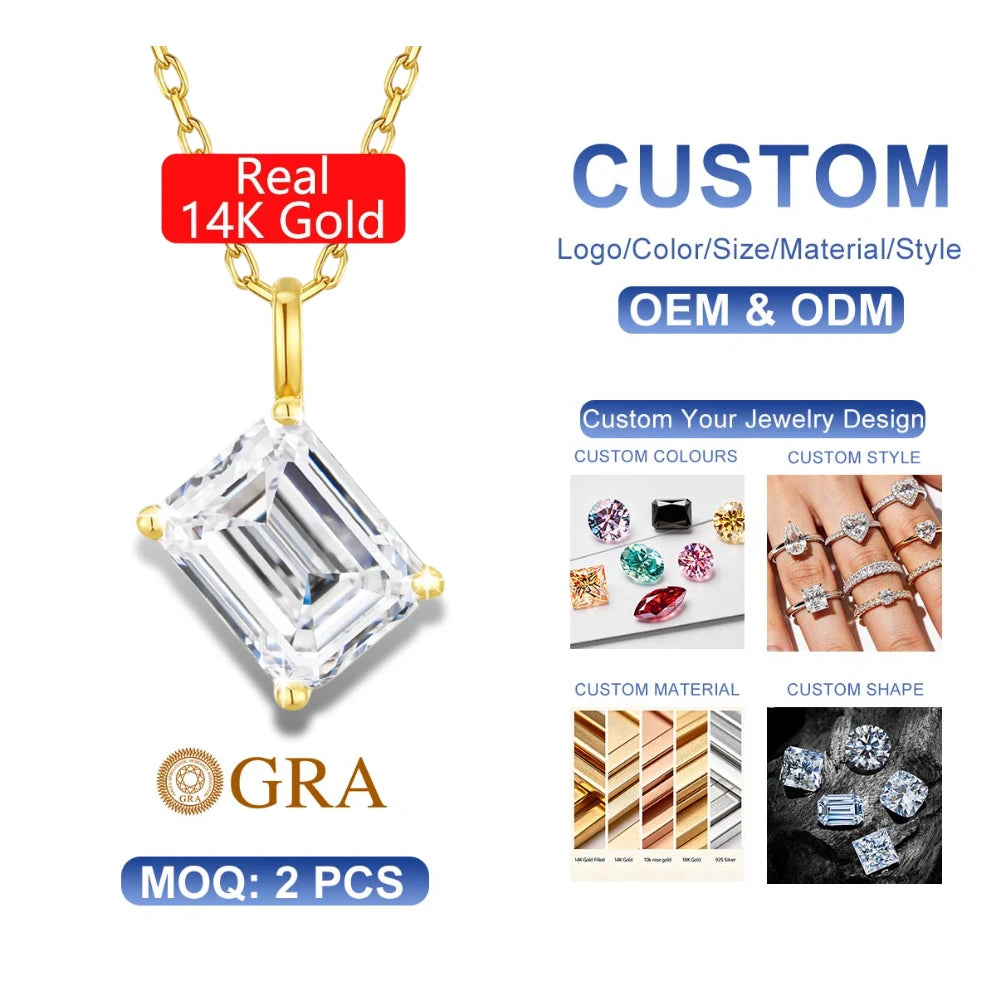Gioiellieri Luxury Jewelry Manufacturer Women Christmas Mother's Day Gift 14K Gold Emerald 1ct 2ct 3ct Moissanite Diamond Pendant