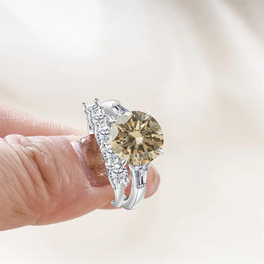 Saudi Arabia Silver Rings with Luxury S925 Sterling Silver Jewelry 6.5carat Gra Certificate Moissanite Ring Set Birthday Gift
