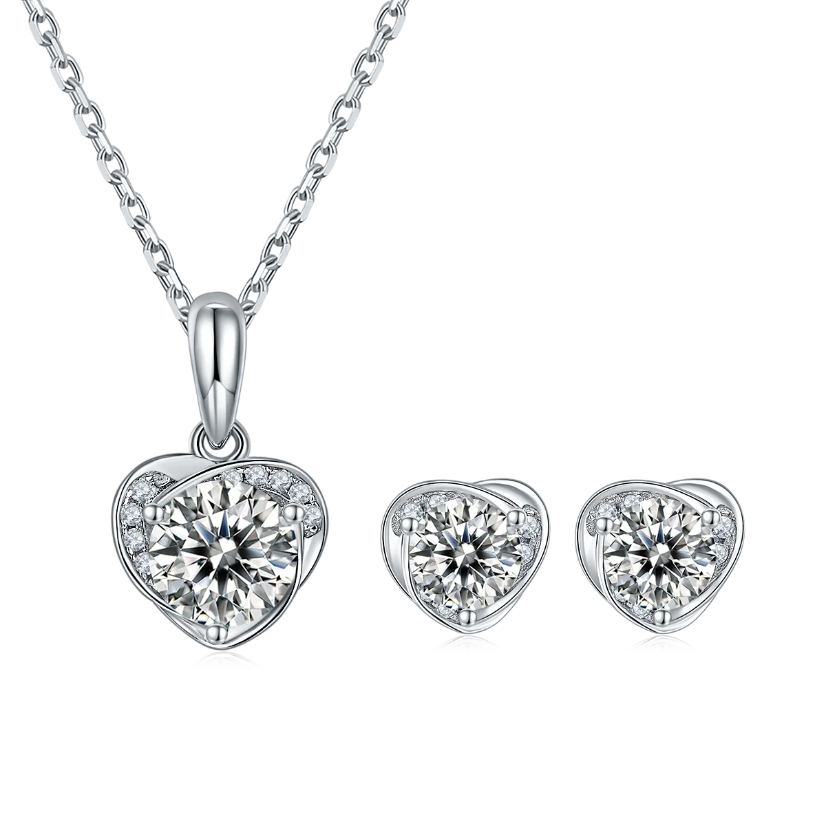 REDheart KRKC Luxury Moissanite Heart Pendant Stud Earrings and Necklace Fine Jewelry 925 Silver Women Jewelry Set