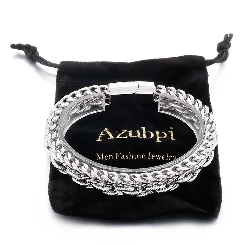VIKING Mens Vintage Double Chain Stainless Steel Bracelet – Silver