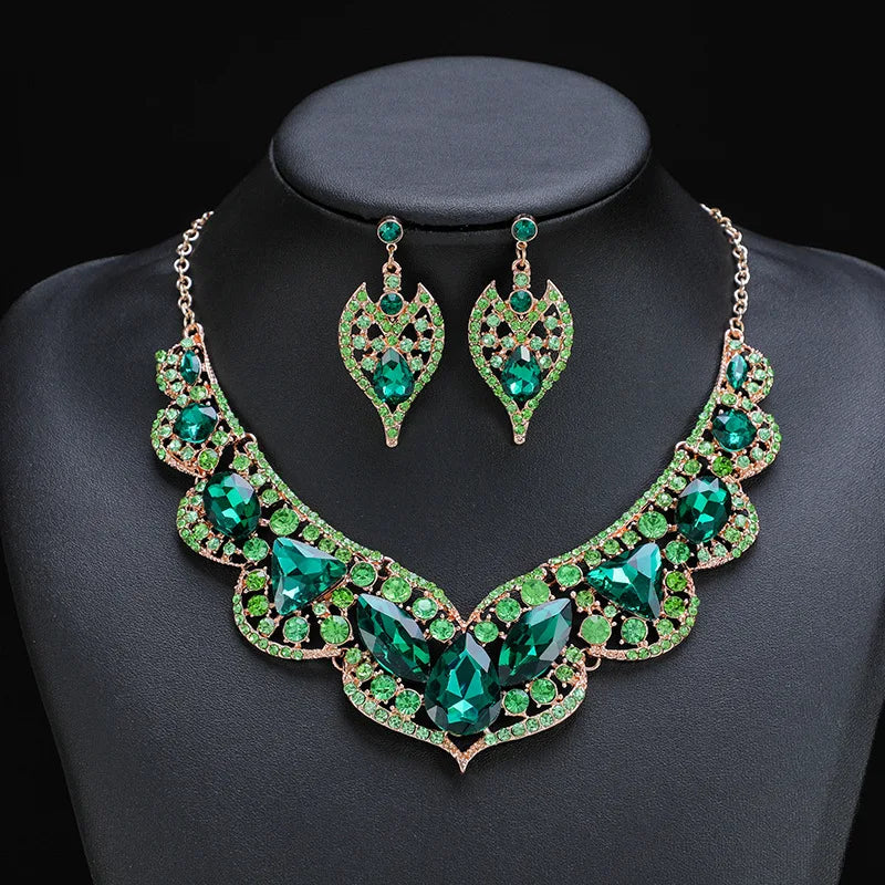 Austrian Crystal Marquise Flower Necklace & Earrings Jewellery Set | Bridal Banquet Fashion Set