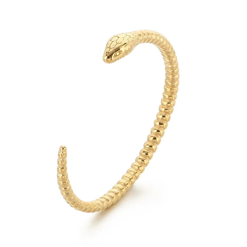 FASHIONISTA European American Retro Punk Open Snake Head Stainless Steel Jewelry Men's Women's HipHop Fashion Bangle