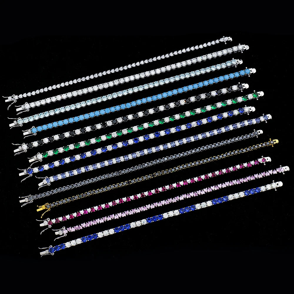 ArtistA Blue pink Black Green Women Fine Jewelry Gra 925 Sterling Silver Vvs Color Moissanite Diamond Tennis Chain Bracelet & Bangles
