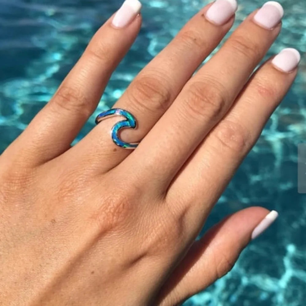Opal Wave Ring for Women Hawaii Surfing Style Inlaid Opal Factory Wholesale