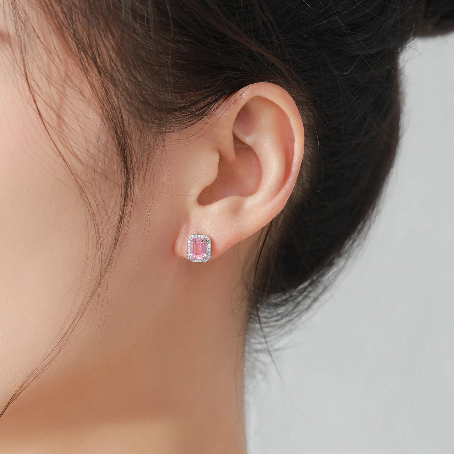 Wholesale 925 Sterling Silver Light Luxury Pink Square Sugar Earring Necklace Advanced Emerald Jewelry Set Gift Set