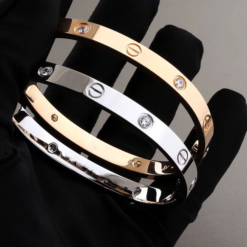 S&S Fashion Zircon Brand Screwdriver Screw Love 316L Stainless Steel 18K Gold Plated Bangle Bracelets for Women and Men