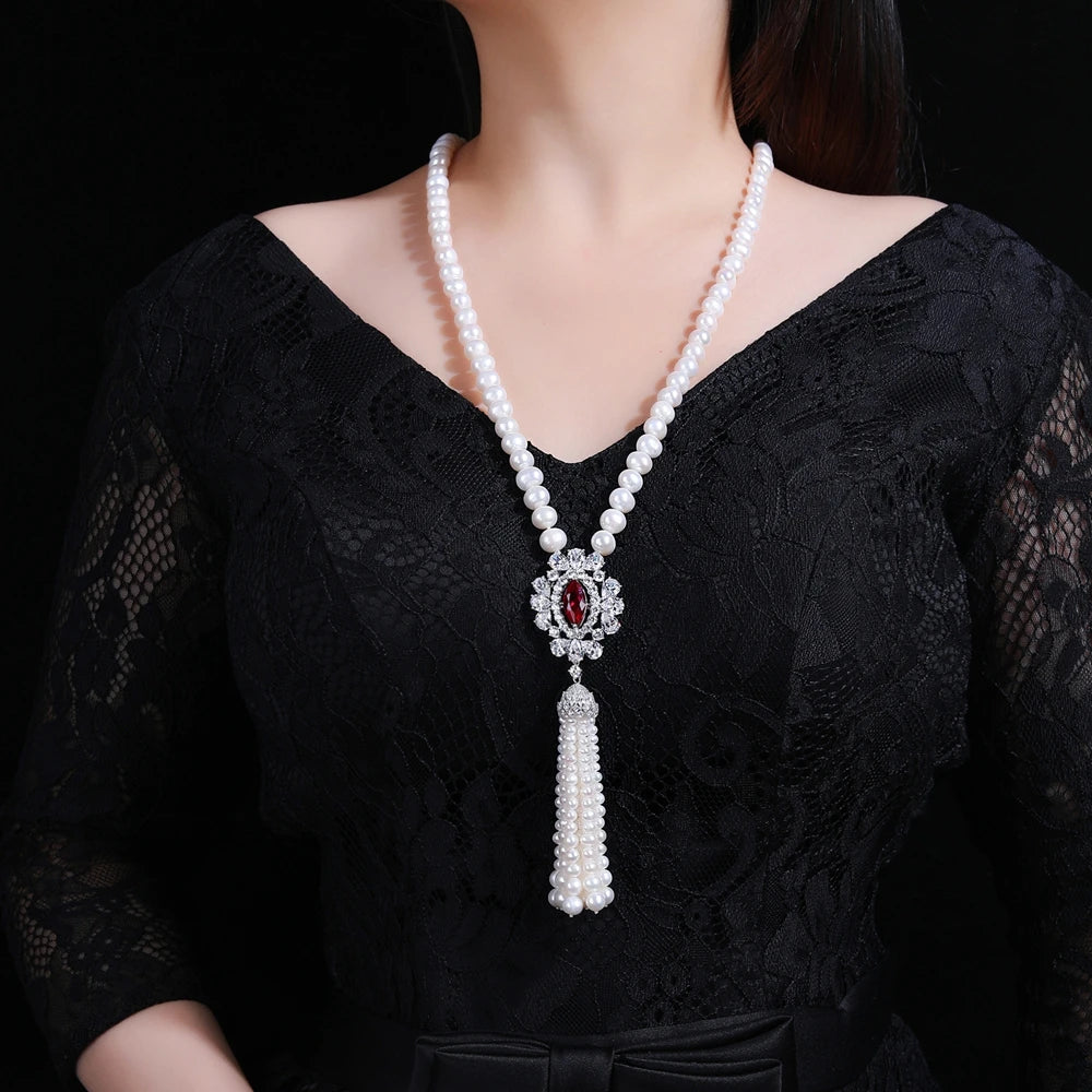 MUSHAN Jewelry Factory S925 Silver Natural Freshwater Pearl High End and Elegant Women Tassel Necklace Sweater Chain Bestseller