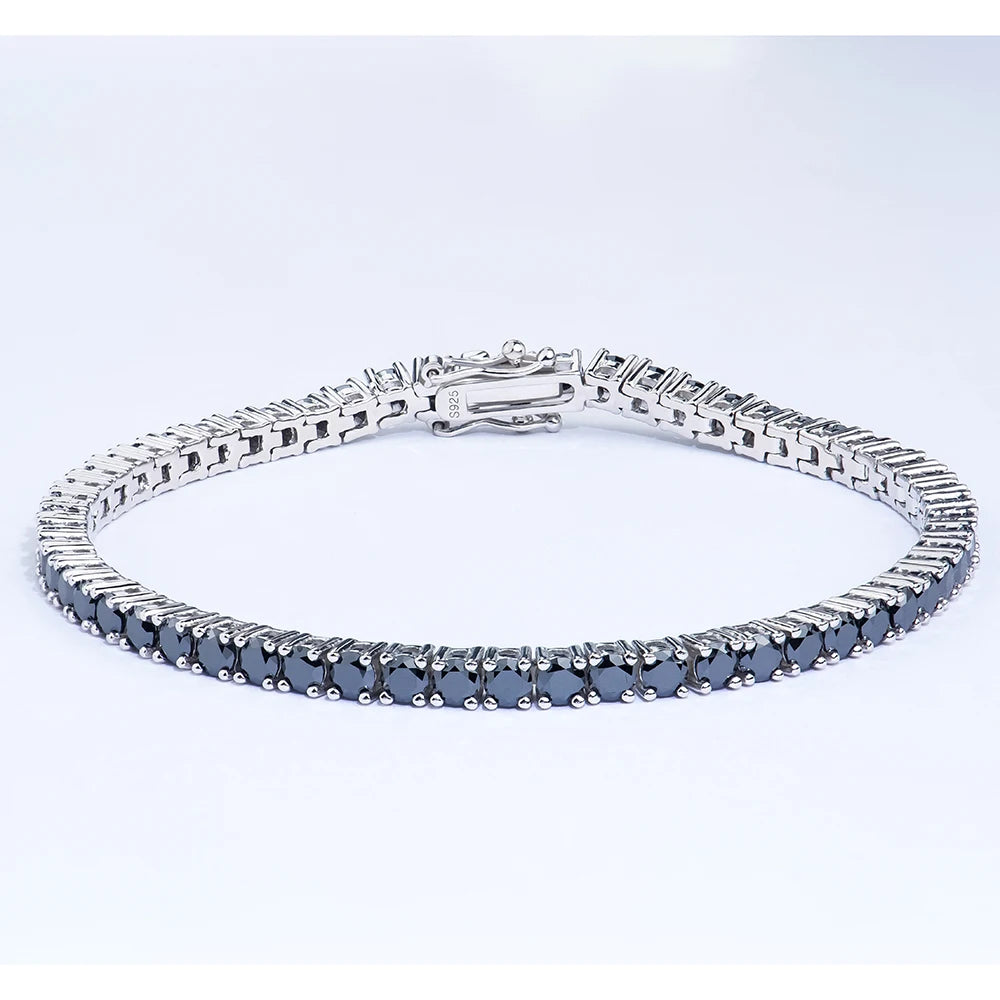 925 Silver HipHop Style Tennis Bracelet Black Rhodium Plated Black  VVS Moissanite Tennis Chain for Gift