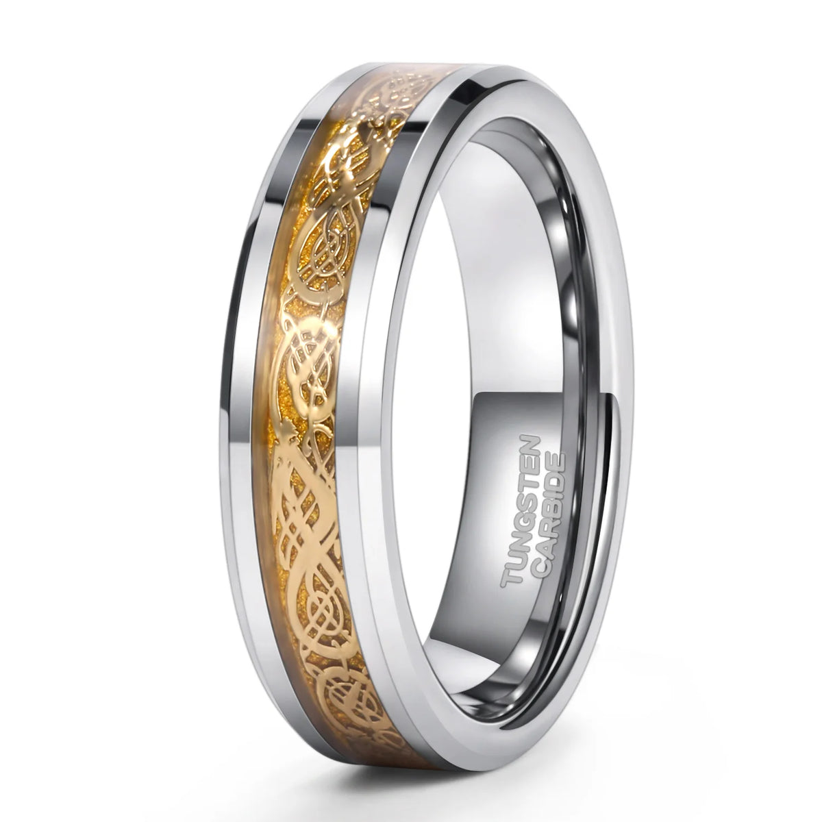 REBEL Polished Dragon Inlay Tungsten Carbide Ring
