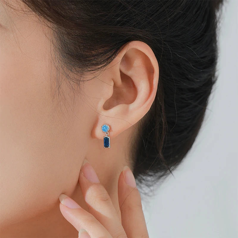 S&S Geometric Blue Zircon 925 Silver Jewellery Set | Rhodium Plated Necklace, Earrings & Ring | S&S Collection