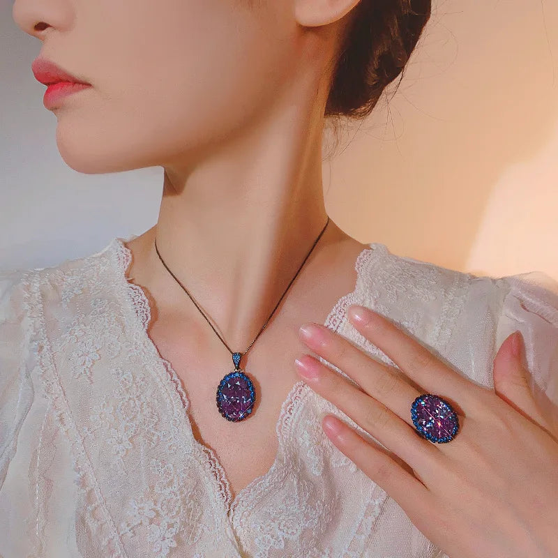 Gemfiori High Quality Luxury Jewelry Blue Sparkling Colorful Zircon High-end Set Birthday Gift