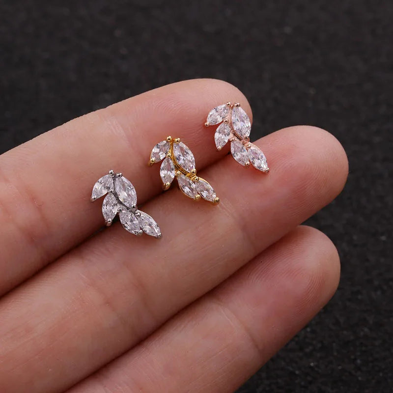 S&S 18K Gold Plated Zircon Stud Earrings | Stainless Steel Ear Bone Nail | S&S Collection