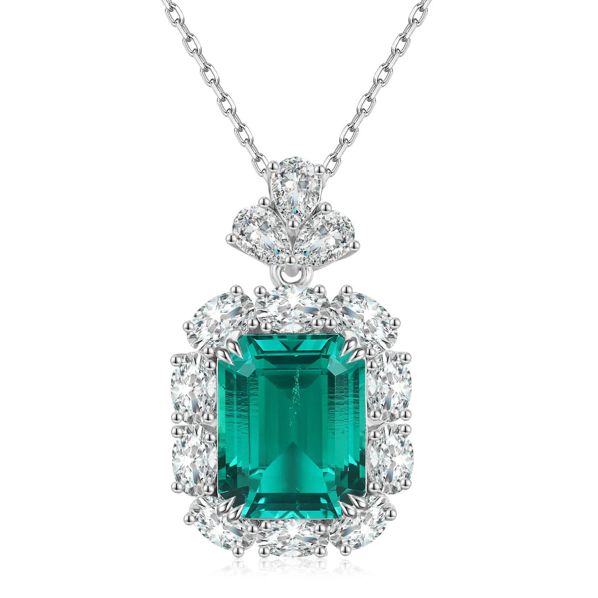 Gemfiori Anster 925 Sterling Silver High-quality Cultivated Emerald Necklace - Suitable for Parties or As a Gift