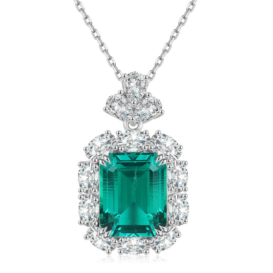 Gemfiori Anster 925 Sterling Silver High-quality Cultivated Emerald Necklace - Suitable for Parties or As a Gift